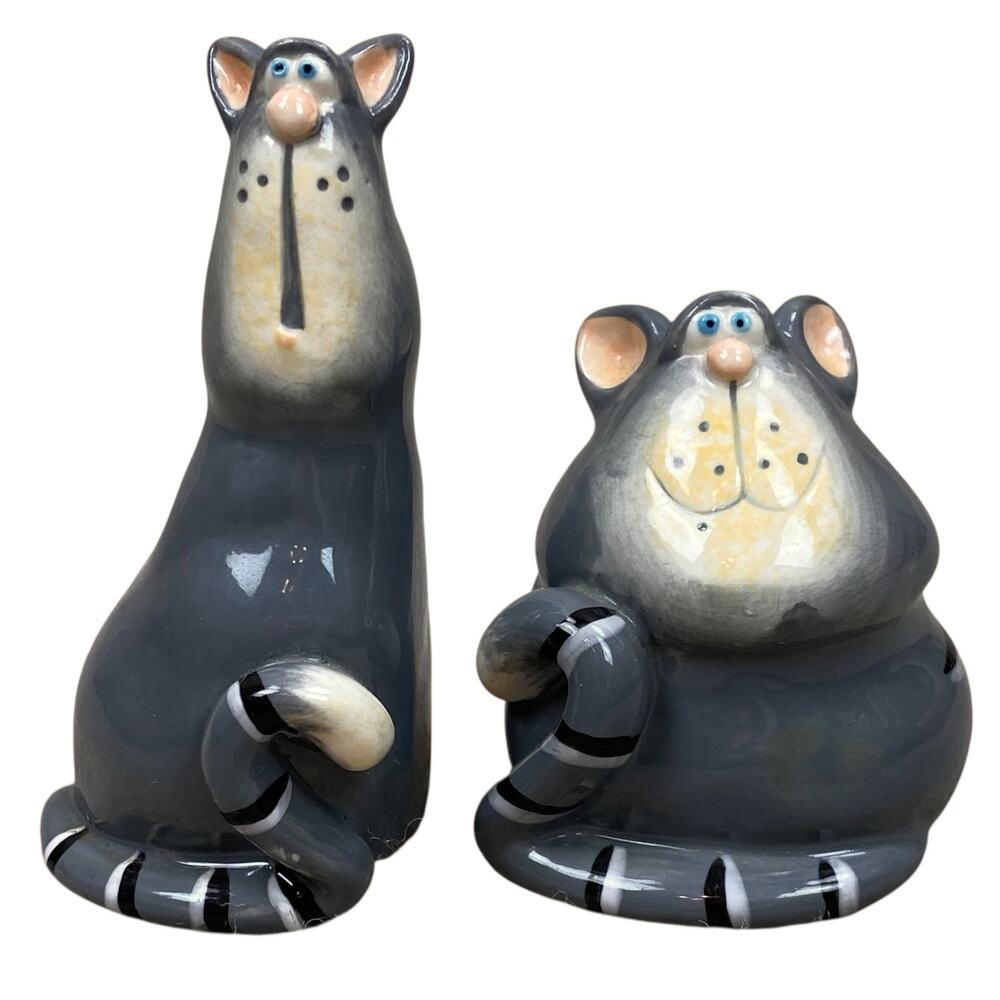 Gray Tabby Cat Salt & Pepper Shakers Russ Berrie Ceramic Alley Katz